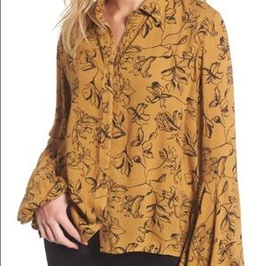 BP Womens Mustard Yellow Balloon Sleeve Shirt